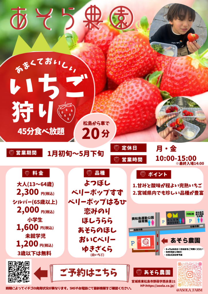 あそら農園いちご狩り🍓予約受付開始いたしました